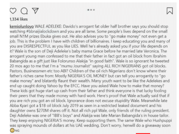 Kemi Olunloyo Rains Insults On Davidos Brother Adewale For Condemning Lovers Of BBNaija3 The Untame News