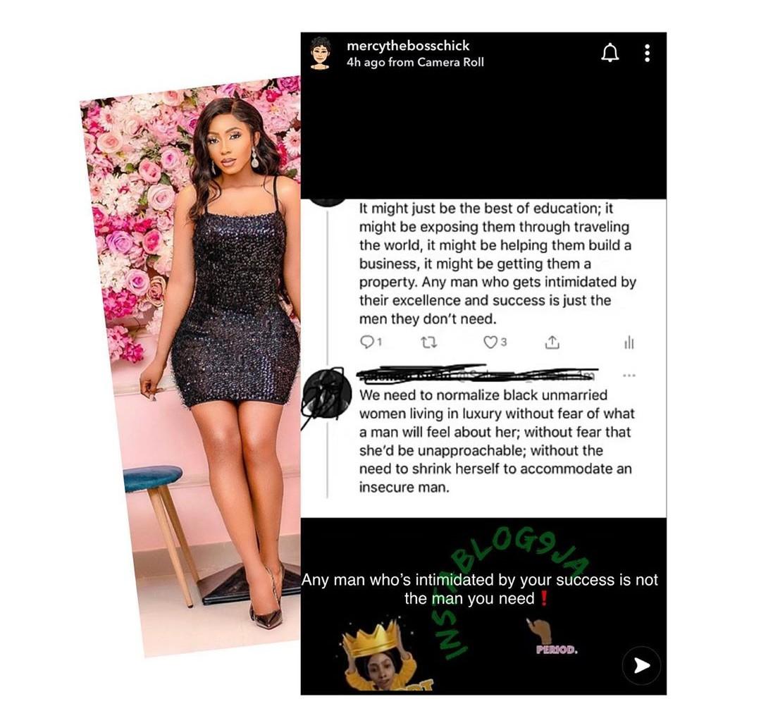 Any man who is intimidated by your success is not the man you need – Mercy Eke2 The Untame News “Any man who is intimidated by your success is not the man you need” – Mercy Eke